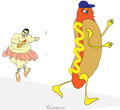 cartoon male hotdog and dancer