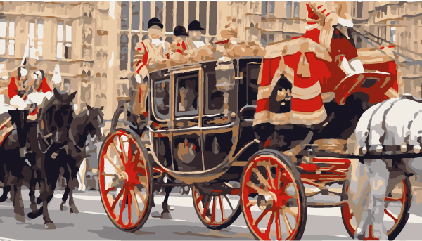 the queen arriving on her carriage to parliament