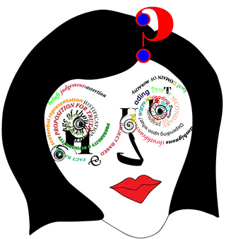 cartoon  of woman face using the noun truth for her nose, and eyes