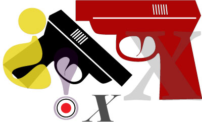 graphic design of guns with question mark
